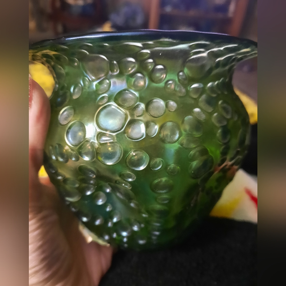 Loetz Austria Signed Green Iridescent Diaspora Glass